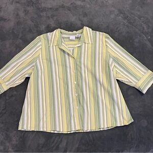 Kim Rogers Green Striped Blouse 3X